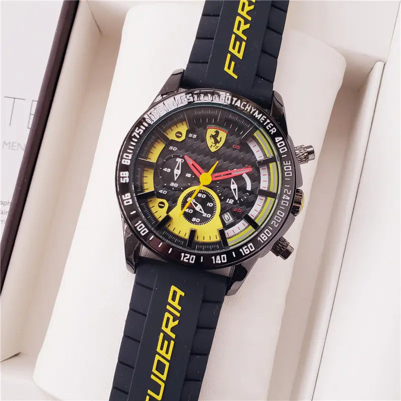 Men's Vintage Quartz Watch with 6 Needles - Ferrari Style - Velora Luxury Fashion