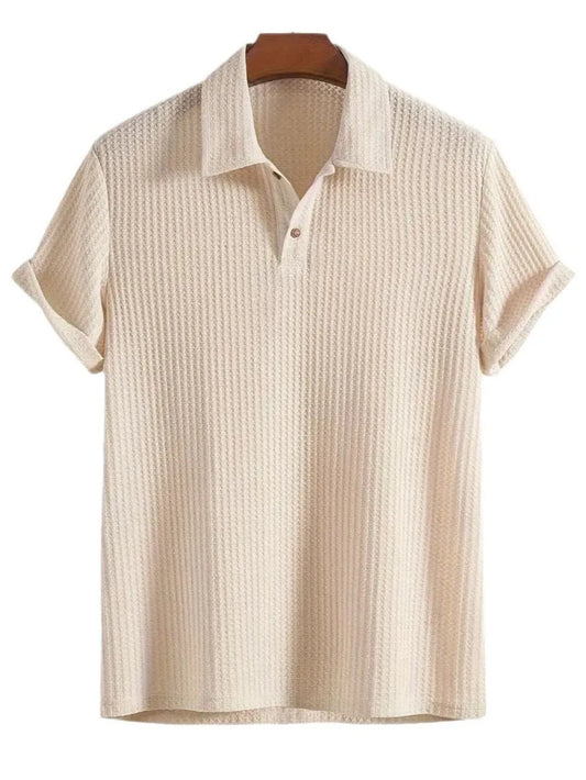 Men's Waffle-Knit Collared Neck Short Sleeve Polo - Velora Luxury Fashion