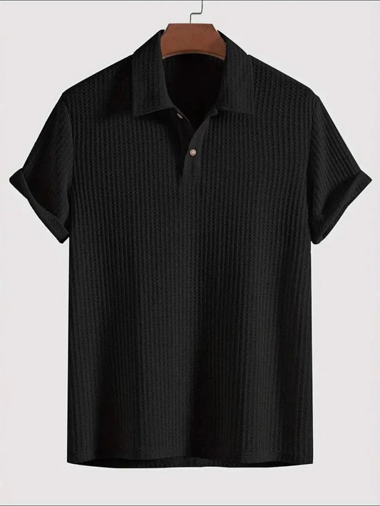 Men's Waffle-Knit Collared Neck Short Sleeve Polo - Velora Luxury Fashion