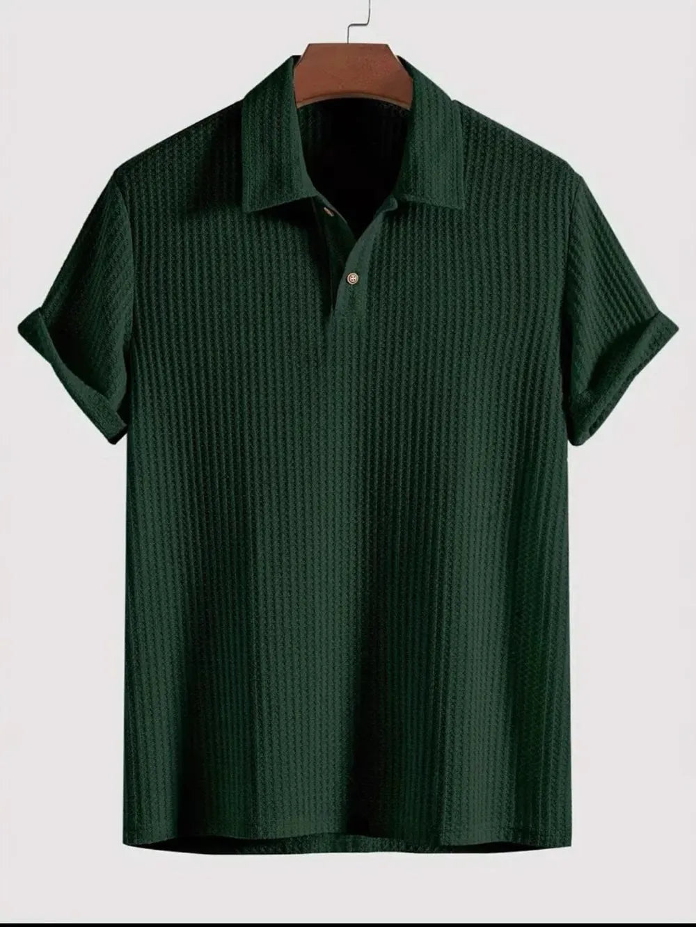 Men's Waffle-Knit Collared Neck Short Sleeve Polo - Velora Luxury Fashion