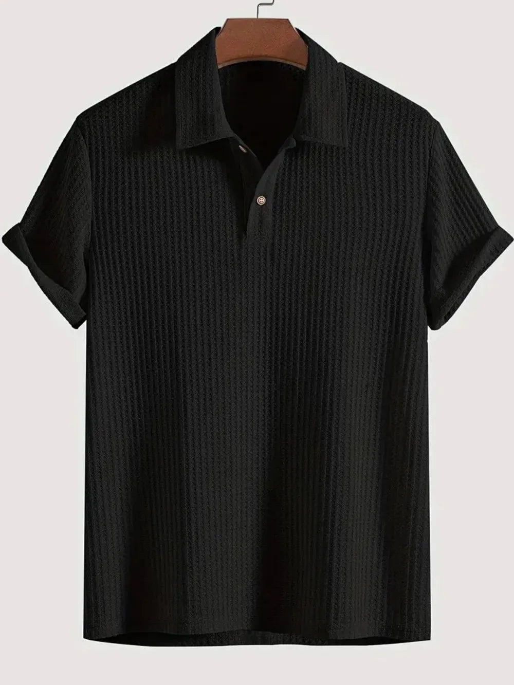 Men's Waffle-Knit Collared Neck Short Sleeve Polo - Velora Luxury Fashion