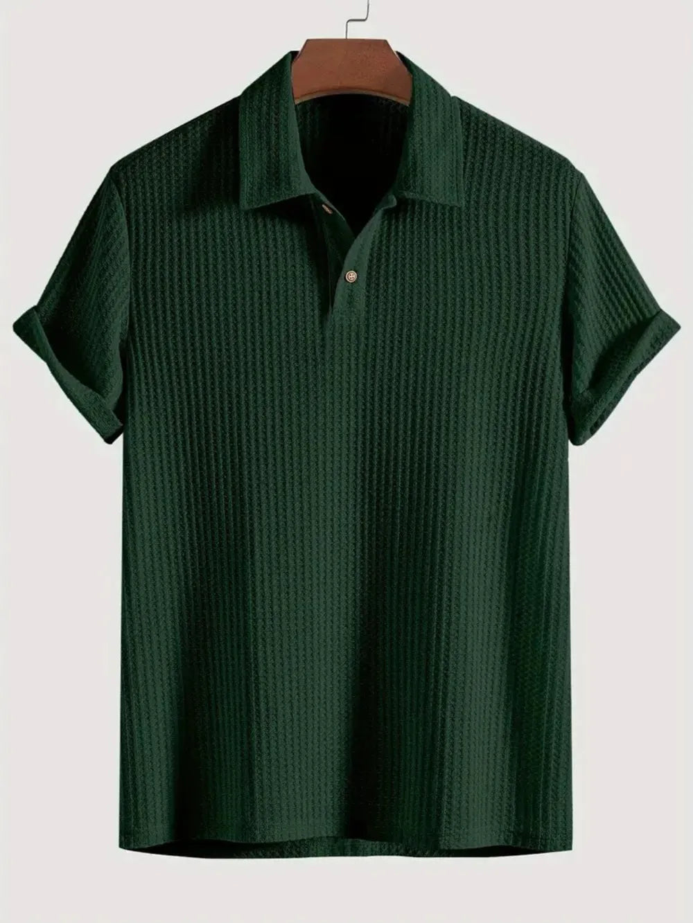 Men's Waffle-Knit Collared Neck Short Sleeve Polo - Velora Luxury Fashion