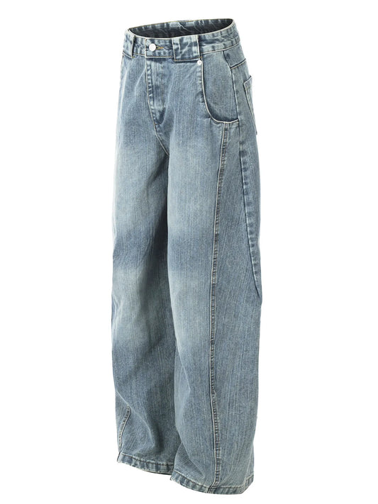 Men's Washed Curved Jeans with Seam Detail - Velora Luxury Fashion