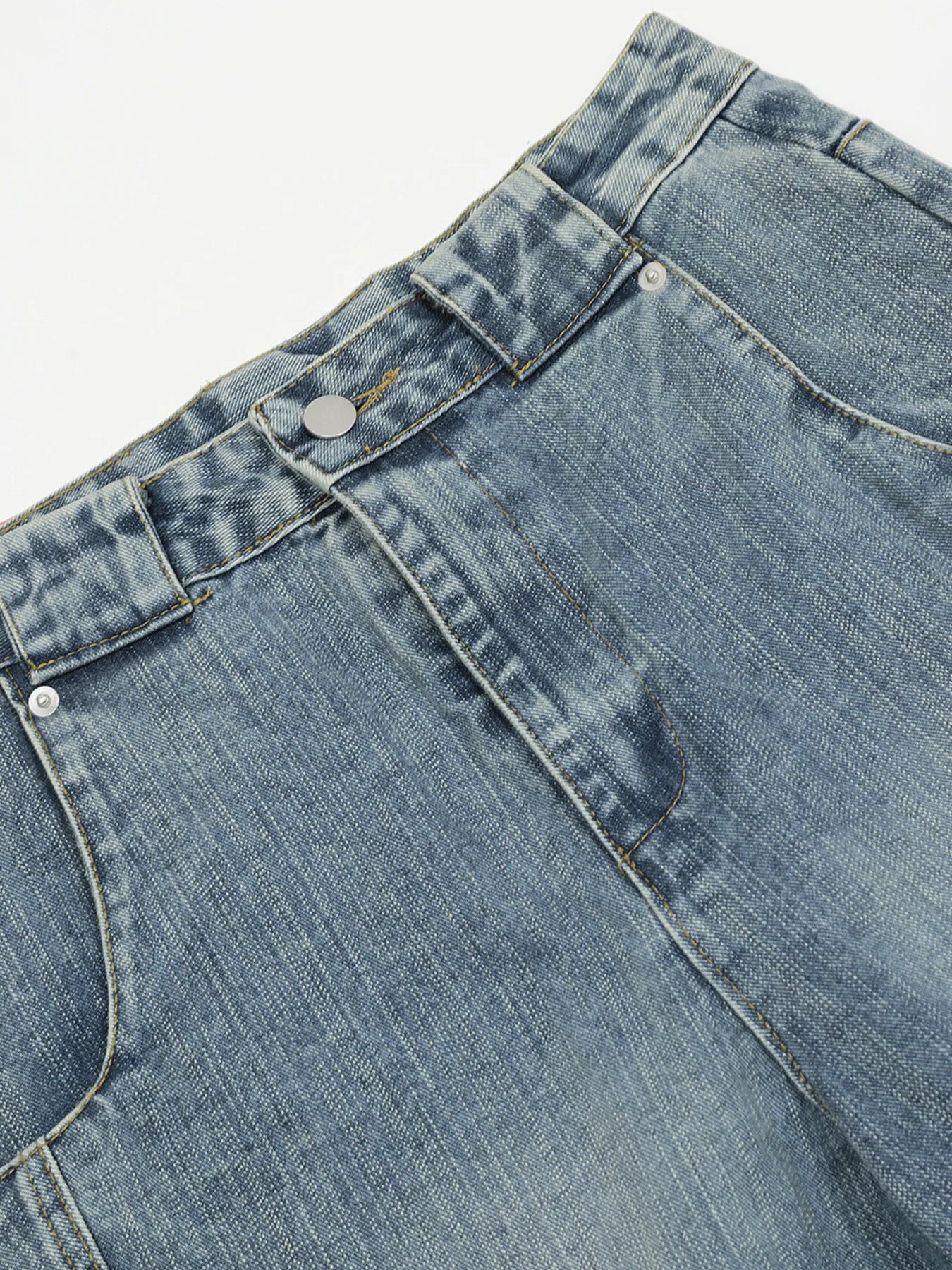 Men's Washed Curved Jeans with Seam Detail - Velora Luxury Fashion