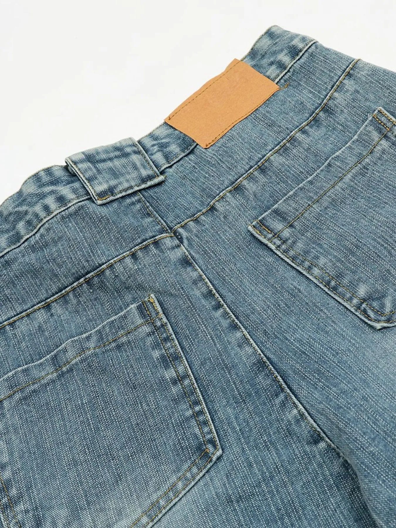 Men's Washed Curved Jeans with Seam Detail - Velora Luxury Fashion