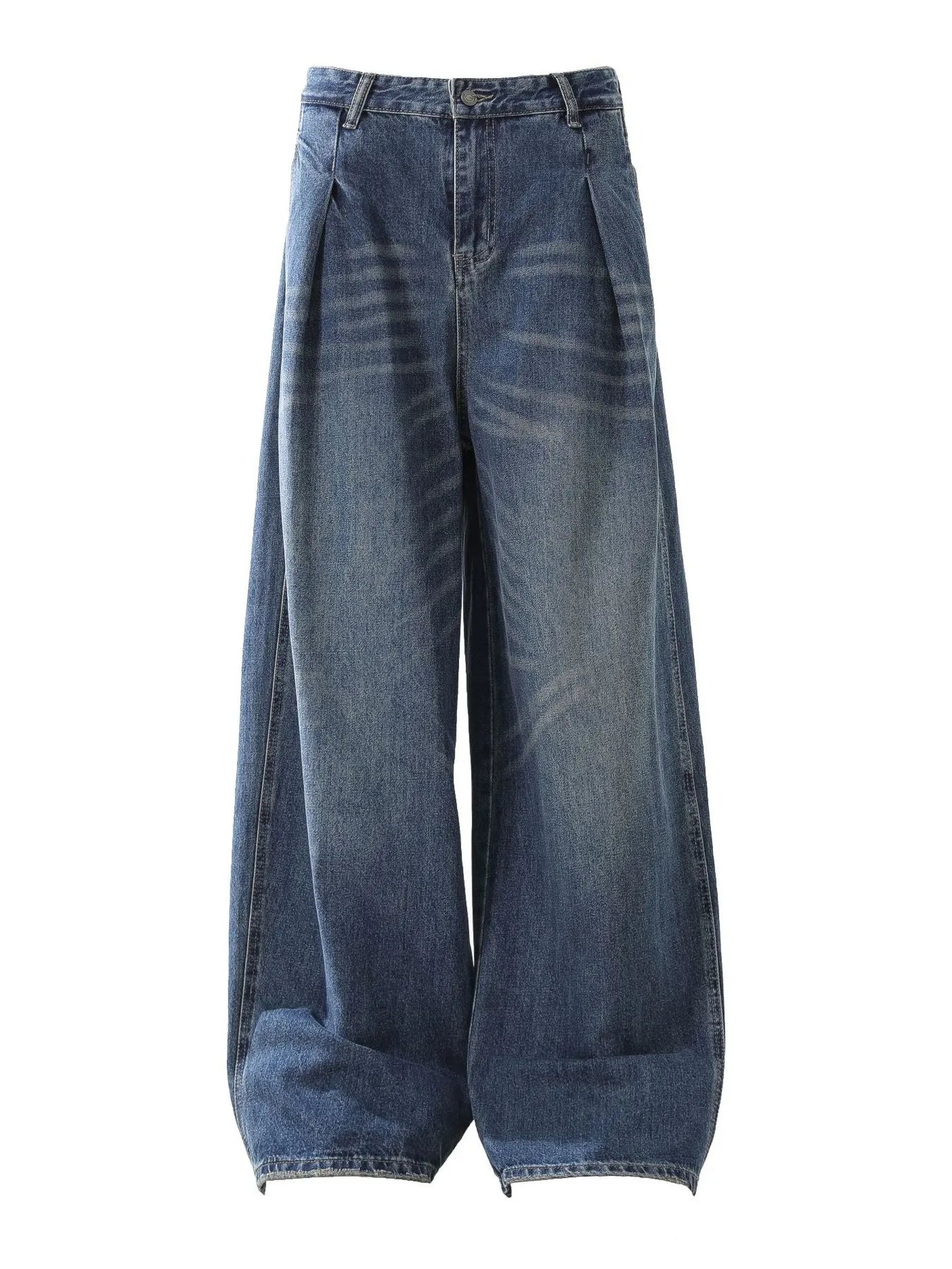 Men's Washed Wide Leg Pleated Jeans - Velora Luxury Fashion