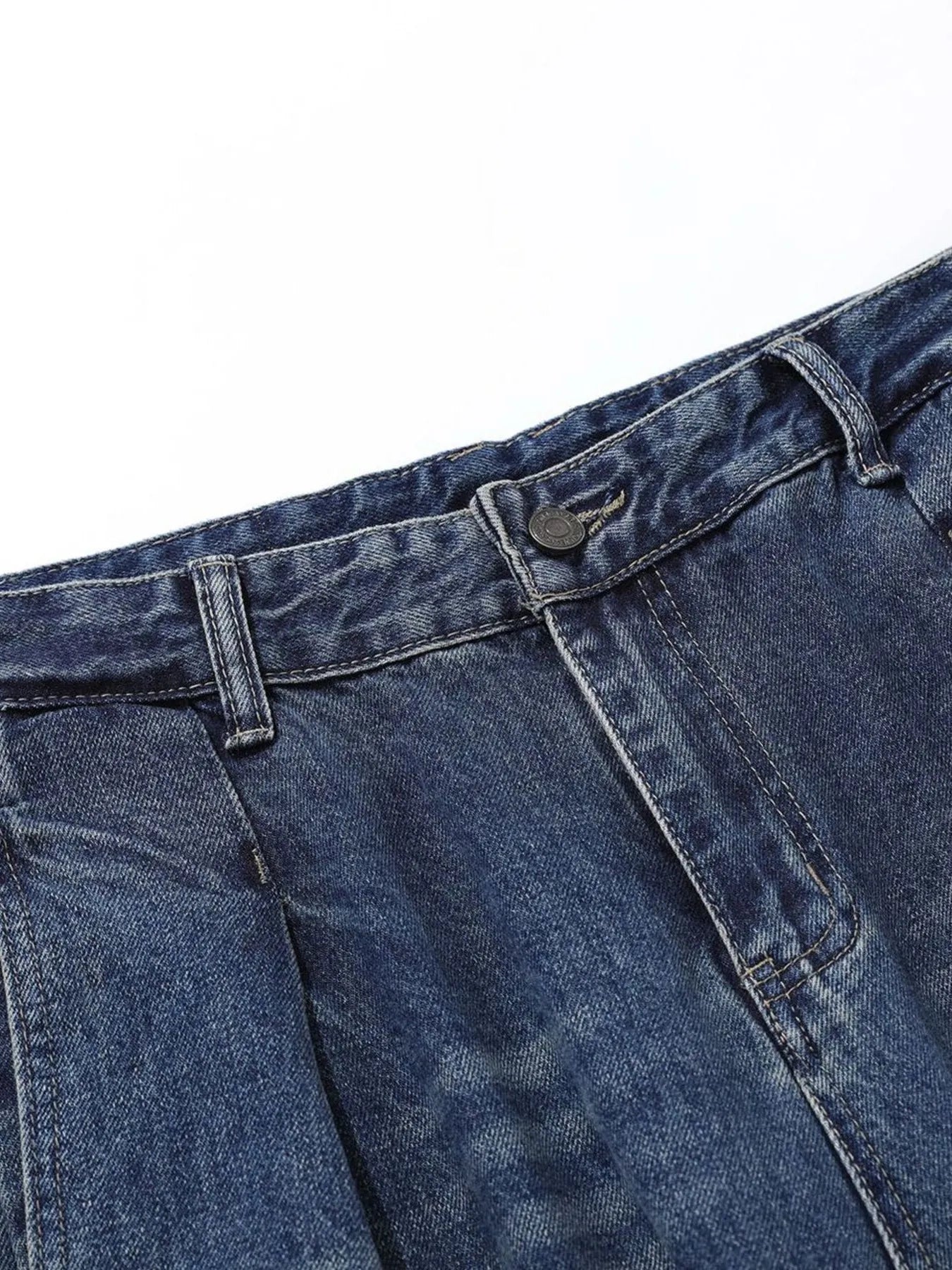 Men's Washed Wide Leg Pleated Jeans - Velora Luxury Fashion