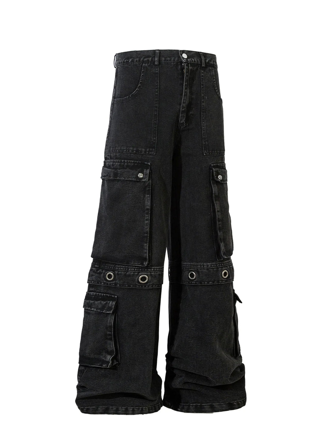 Men's Wide Leg Cargo Denim Jeans with Multi Pockets - Velora Luxury Fashion