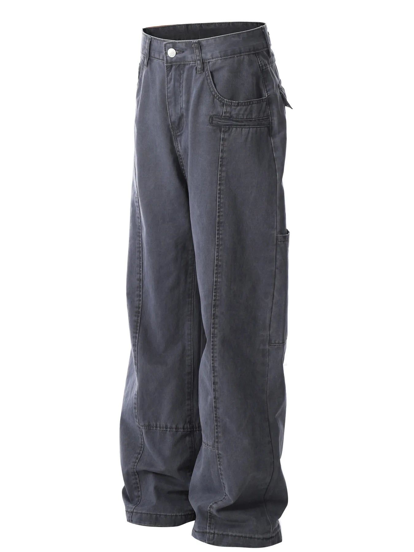 Men's Wide Leg Cargo Pants with Stitching Detail - Velora Luxury Fashion