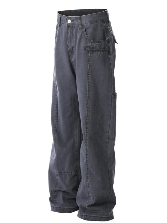 Men's Wide Leg Cargo Pants with Stitching Detail - Velora Luxury Fashion