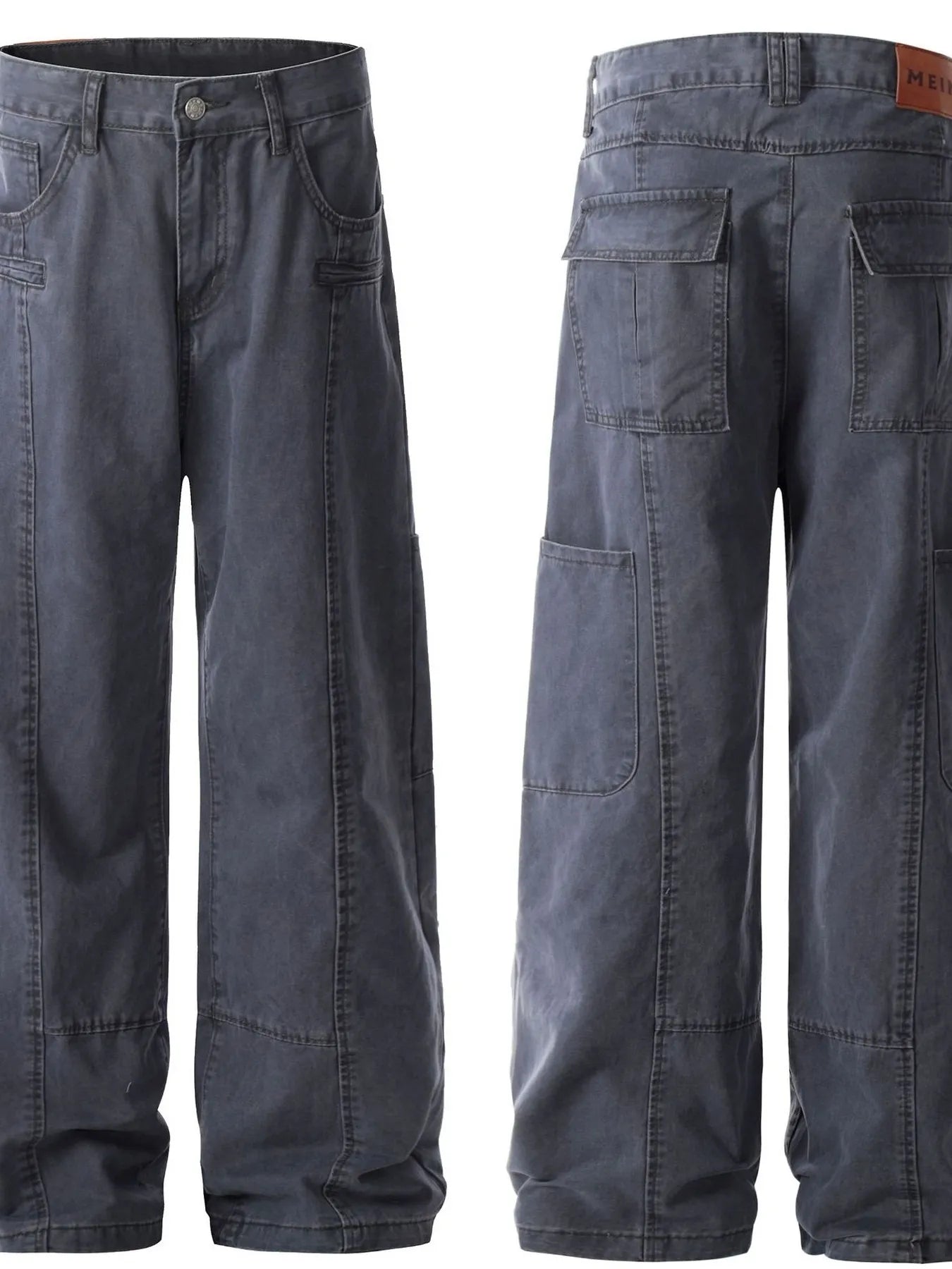 Men's Wide Leg Cargo Pants with Stitching Detail - Velora Luxury Fashion