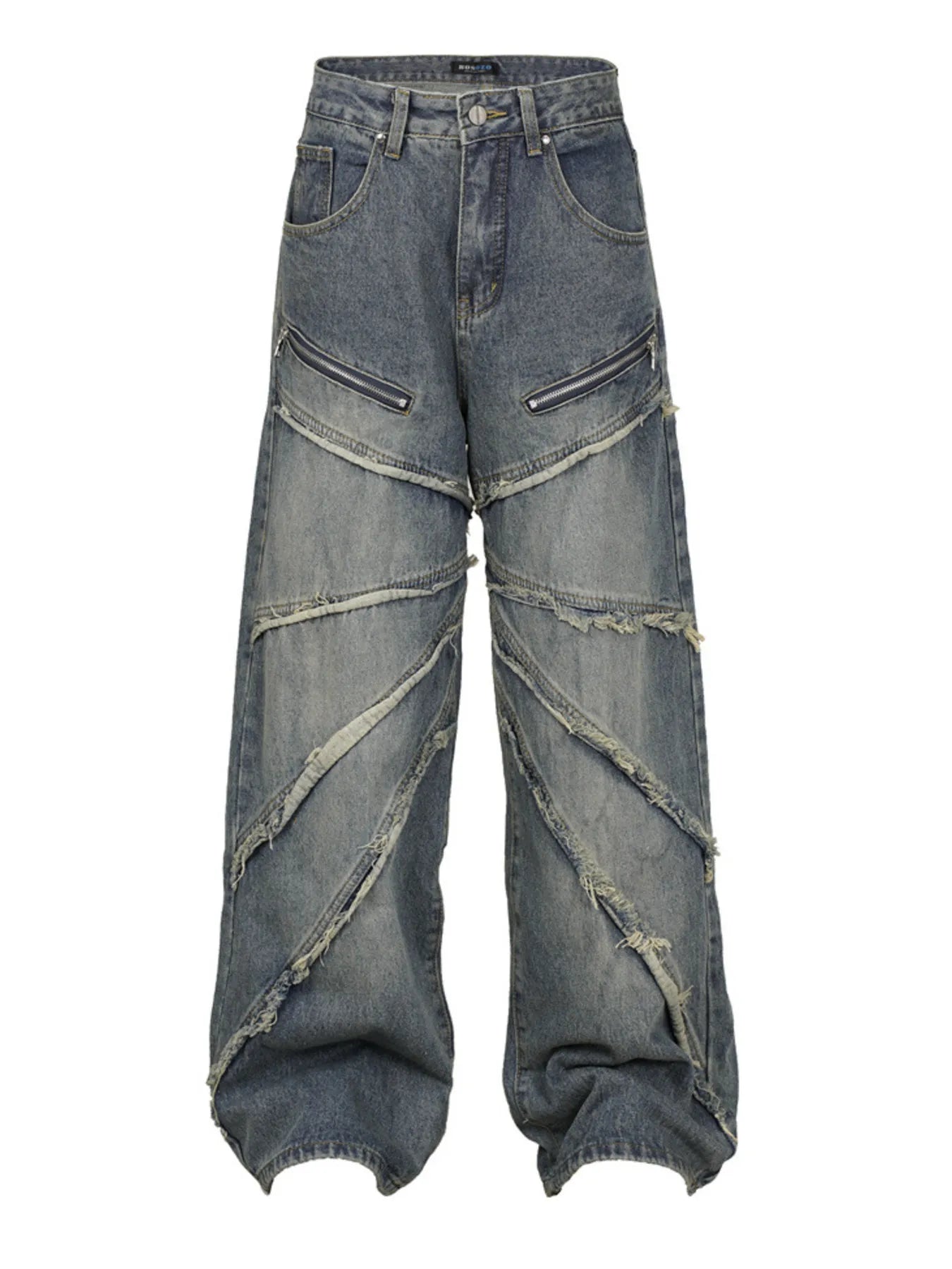 Men's Wide Leg Jeans with Frayed Seam Details - Velora Luxury Fashion