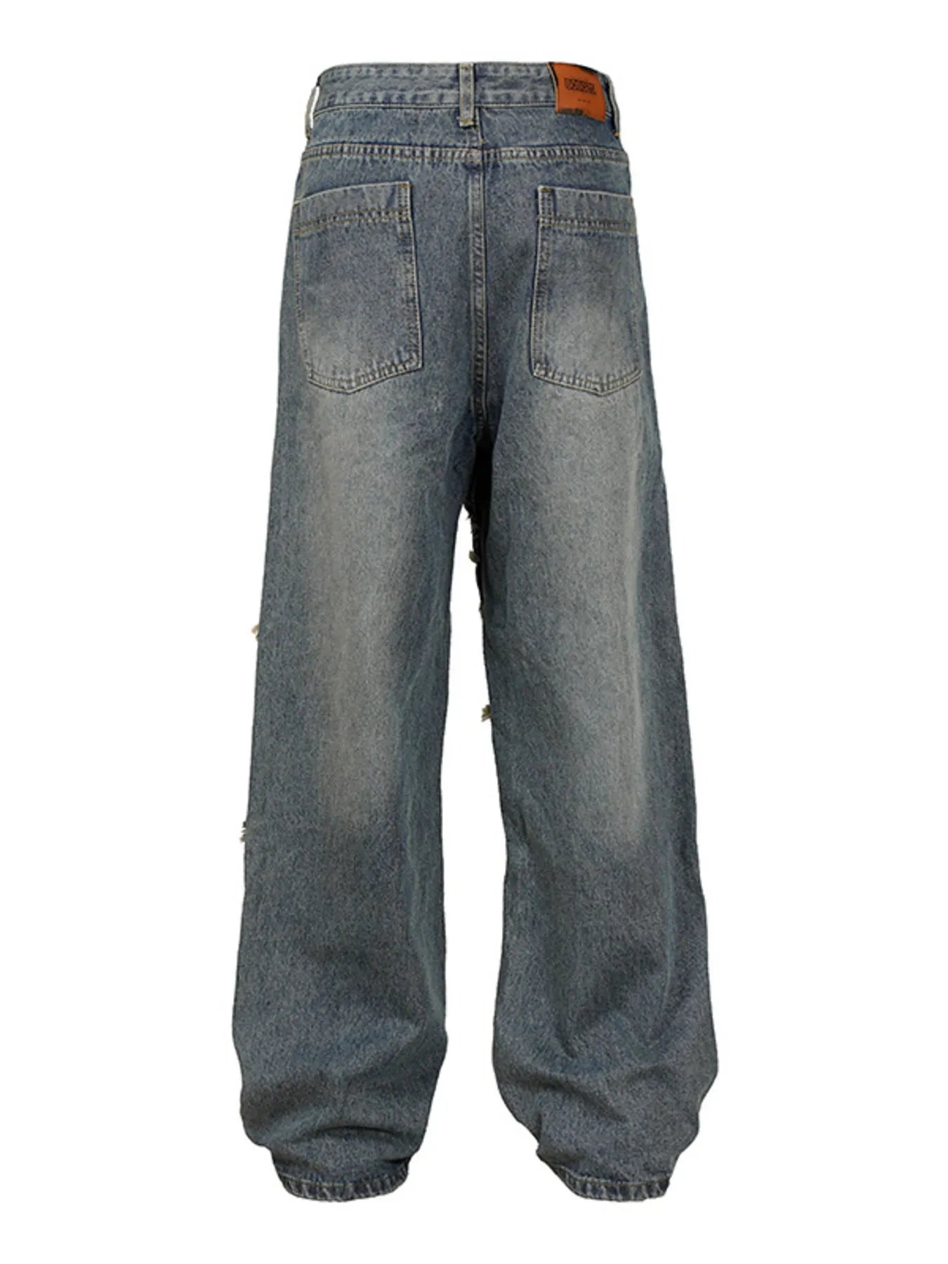 Men's Wide Leg Jeans with Frayed Seam Details - Velora Luxury Fashion