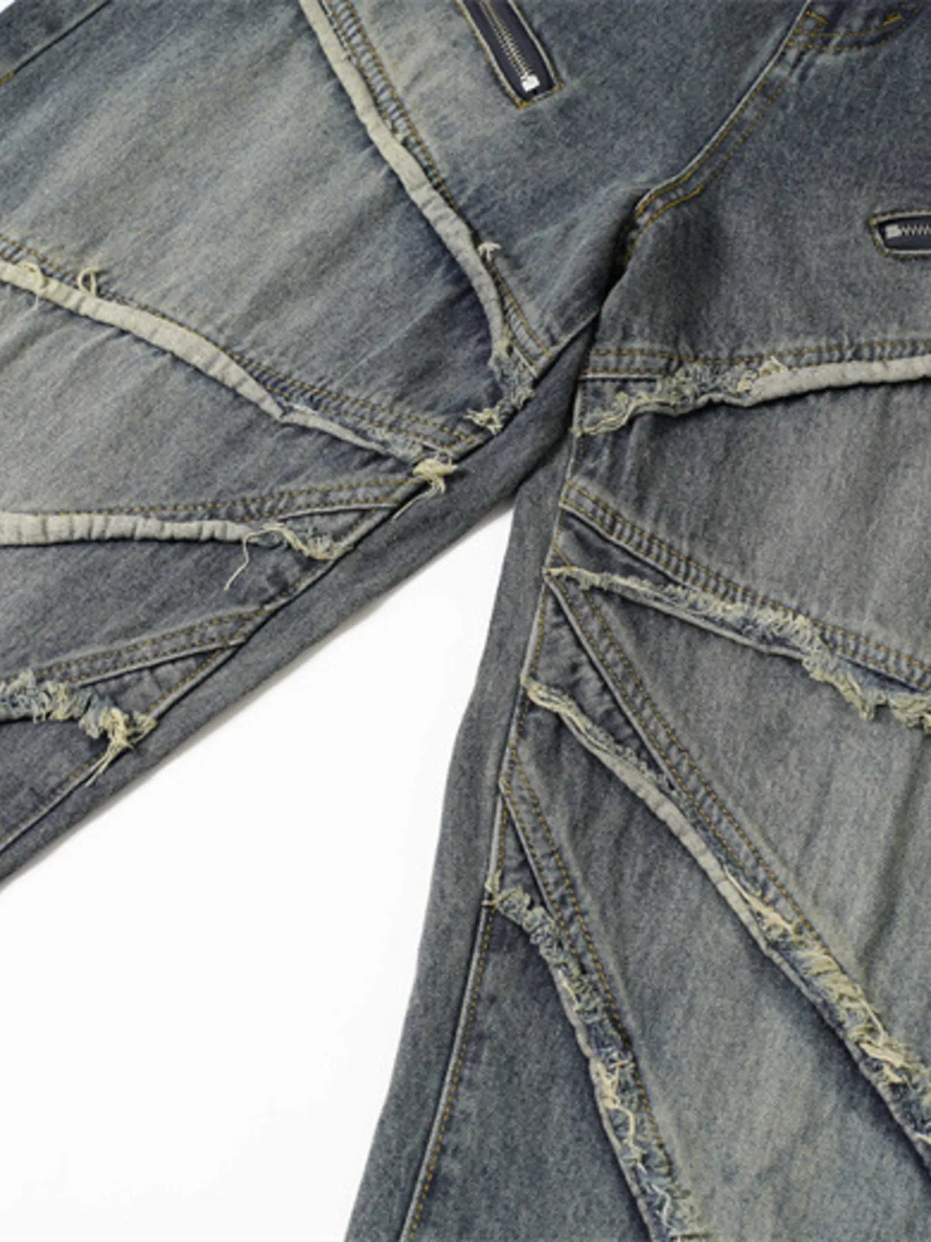 Men's Wide Leg Jeans with Frayed Seam Details - Velora Luxury Fashion