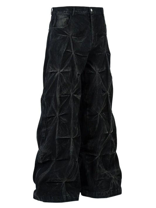 Men's Wide Leg Jeans with Ruched Detail - Velora Luxury Fashion