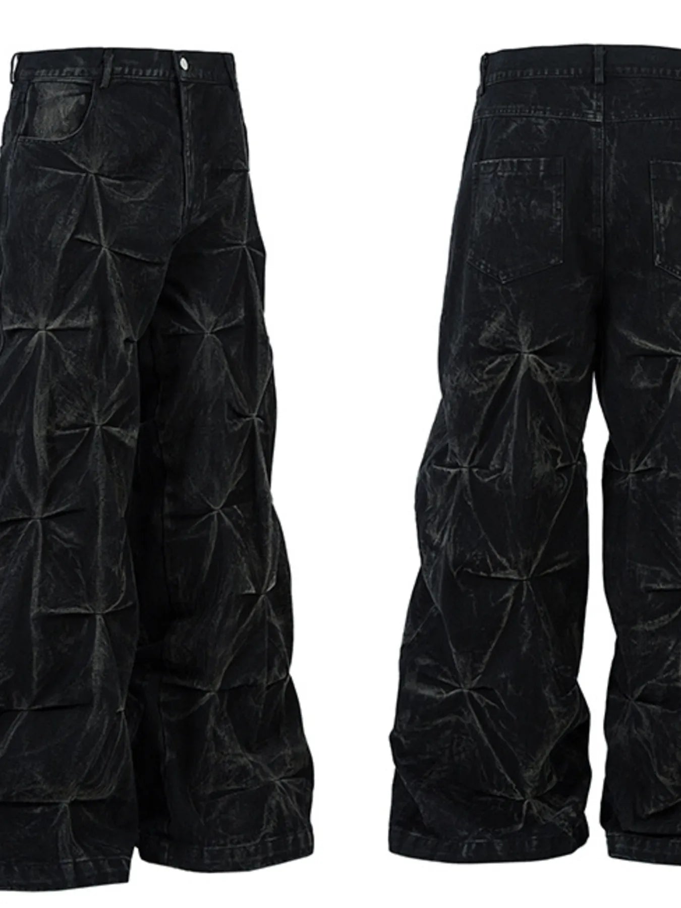 Men's Wide Leg Jeans with Ruched Detail - Velora Luxury Fashion