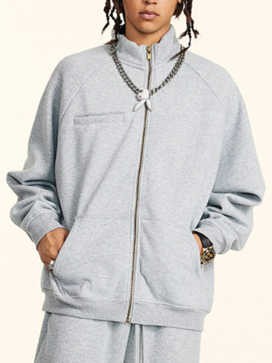 Men's Zip Up Raglan Sleeve Sweatshirt - Velora Luxury Fashion