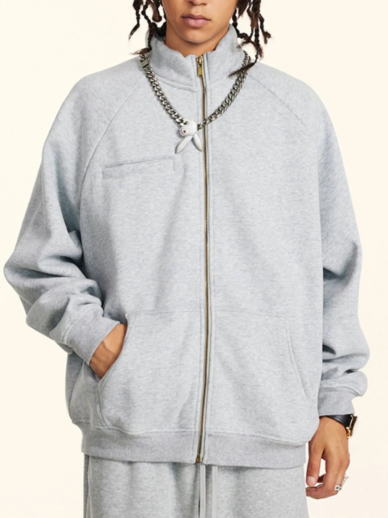 Men's Zip Up Raglan Sleeve Sweatshirt - Velora Luxury Fashion