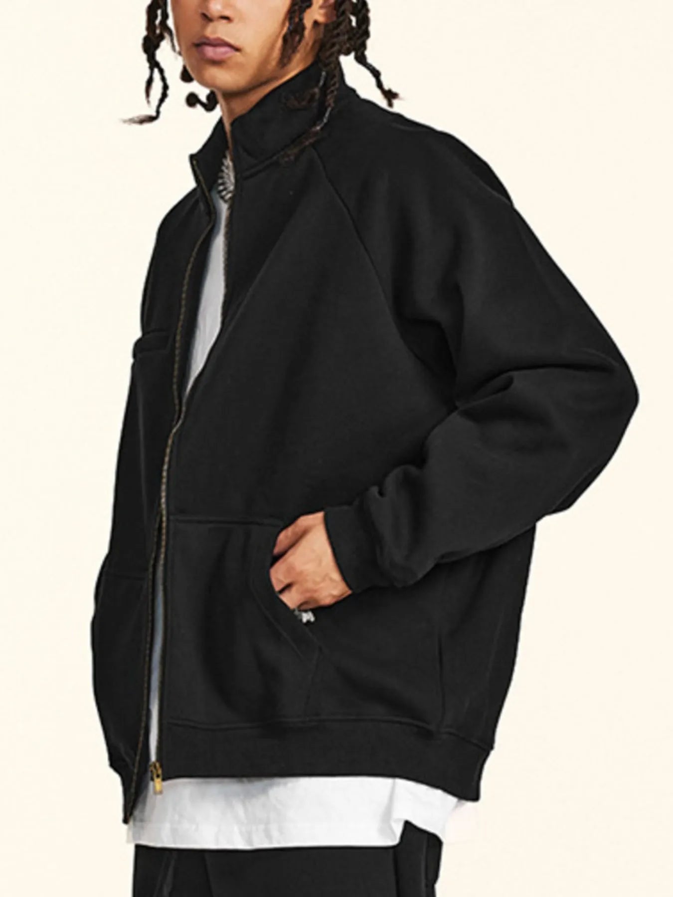 Men's Zip Up Raglan Sleeve Sweatshirt - Velora Luxury Fashion