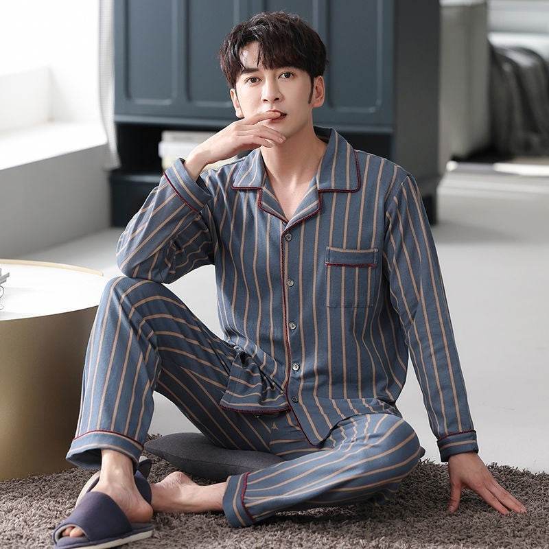 Men's Autumn And Winter Cotton Long-sleeved Trousers Thin Pajamas Loose Home Wear Suit Men EX-STOCK Canada