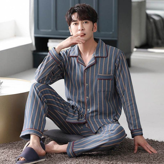 Men's Autumn And Winter Cotton Long-sleeved Trousers Thin Pajamas Loose Home Wear Suit Men EX-STOCK Canada