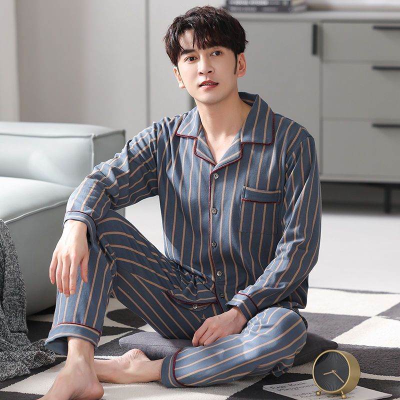 Men's Autumn And Winter Cotton Long-sleeved Trousers Thin Pajamas Loose Home Wear Suit Men EX-STOCK Canada