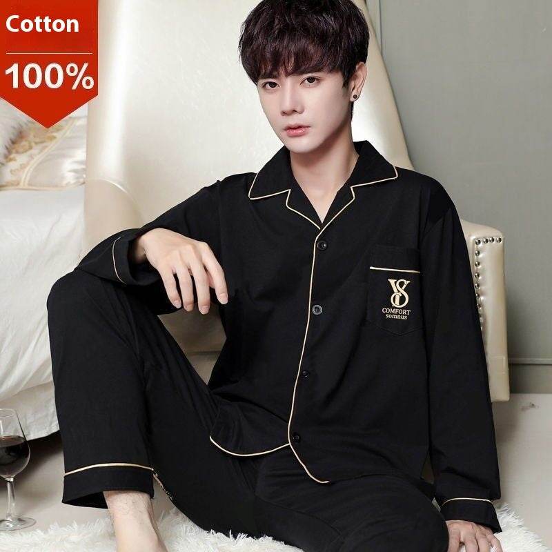 Men's Autumn And Winter Cotton Long-sleeved Trousers Thin Pajamas Loose Home Wear Suit Men EX-STOCK Canada