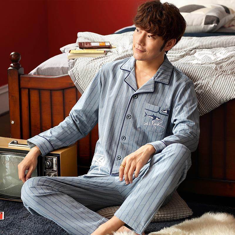 Men's Autumn And Winter Cotton Long-sleeved Trousers Thin Pajamas Loose Home Wear Suit Men EX-STOCK Canada