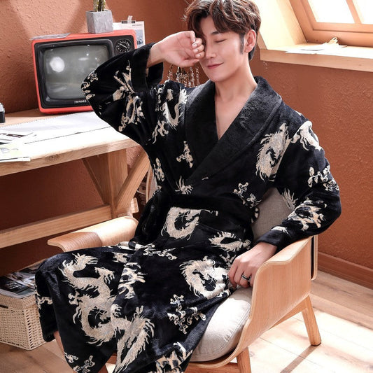 Men's Nightgown – Thick Rabbit Hair Fabric for Winter Comfort - Velora
