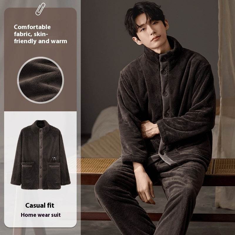 Men's Pajamas Plus Size Long Sleeve Warm Loungewear Suit