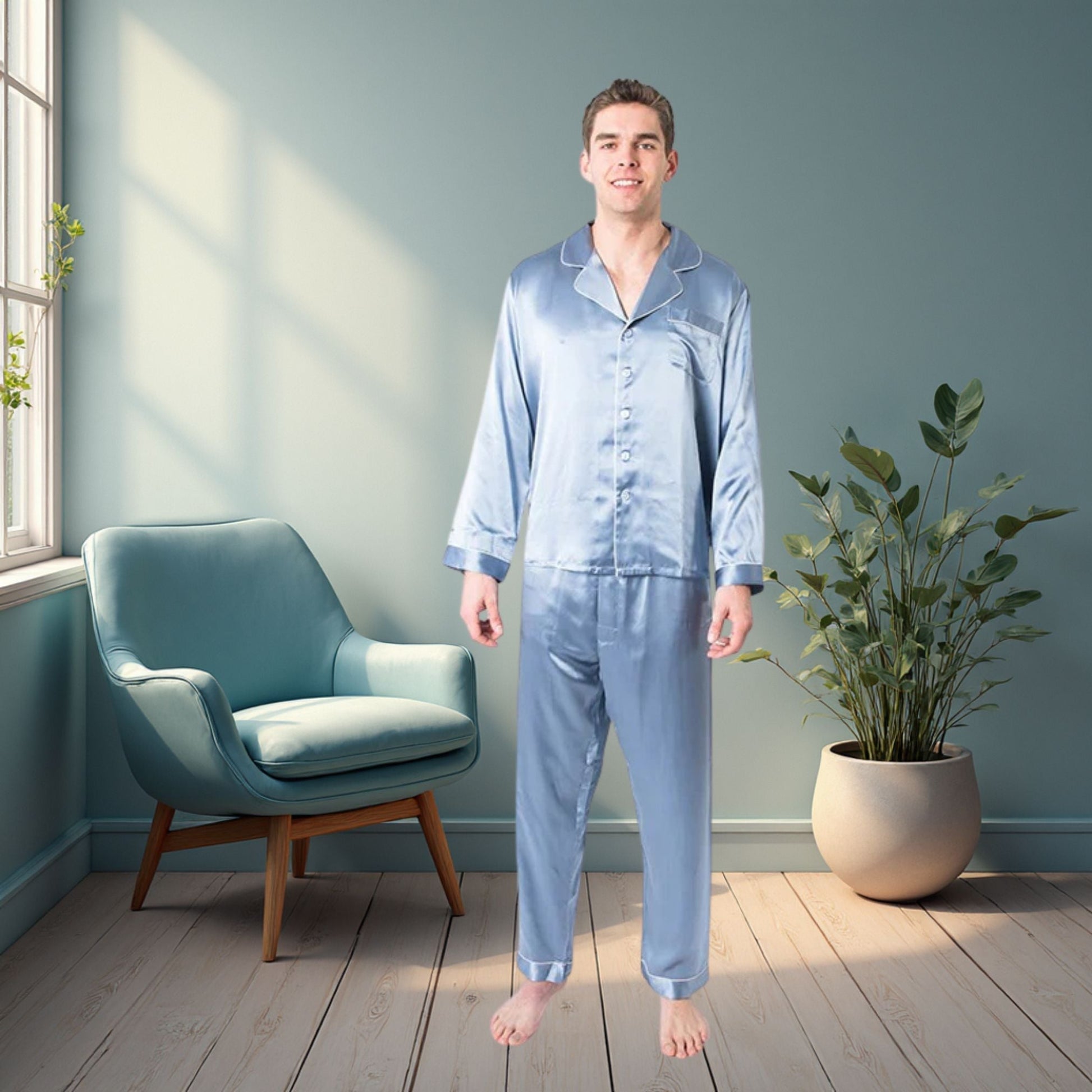 Men's Mulberry Silk Pajama Set Twilight Blue Forsters Finery