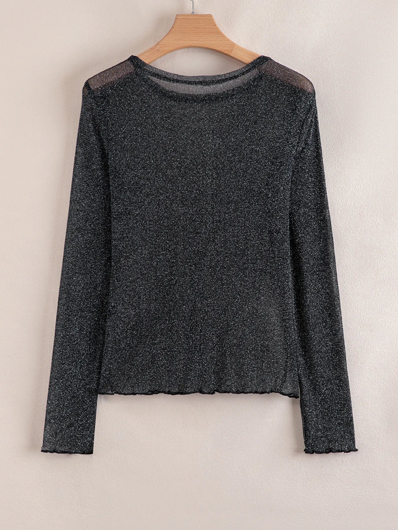 Metallic Glitter Mesh Long Sleeve Top - Velora Luxury Fashion