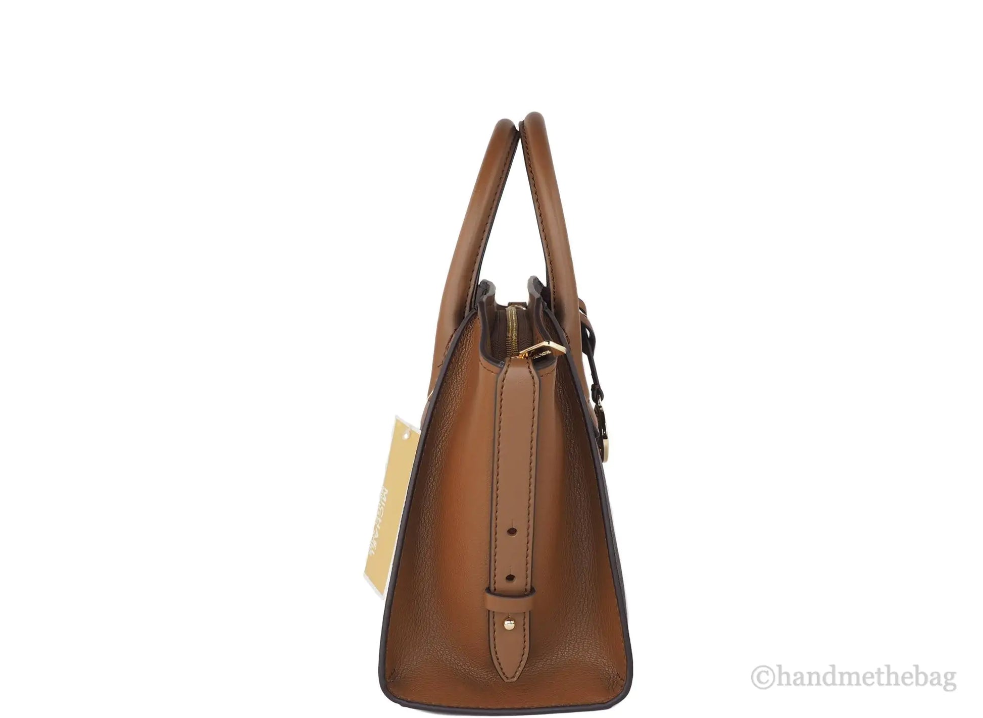 Michael Kors Avril Brown Signature PVC Leather Small Top Zip Satchel Convertible Handbag - Velora Luxury Fashion