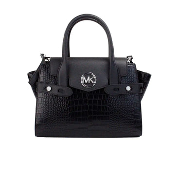 Michael Kors Carmen Black Leather Flap Satchel - Velora Luxury Fashion