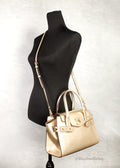 Michael Kors Carmen Gold Leather Satchel - Velora Luxury Fashion