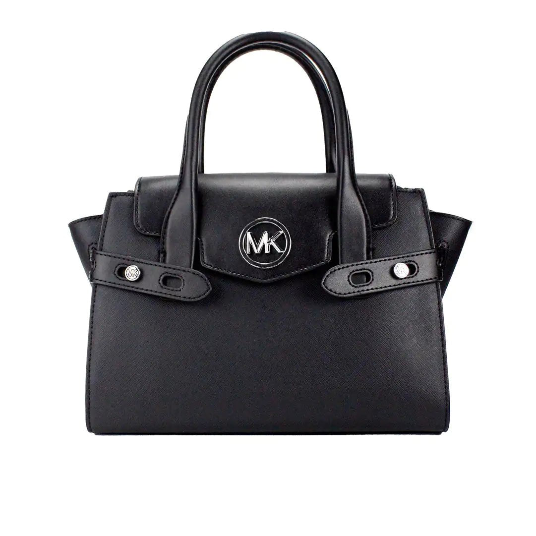 Michael Kors Carmen Medium Black Silver Leather Satchel - Velora Luxury Fashion