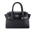 Michael Kors Carmen Medium Black Silver Leather Satchel - Velora Luxury Fashion