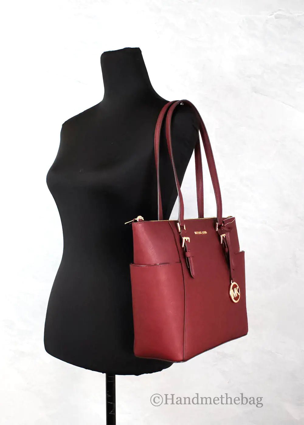 Michael Kors Charlotte Dark Cherry Large Top Zip Tote - Velora Luxury Fashion