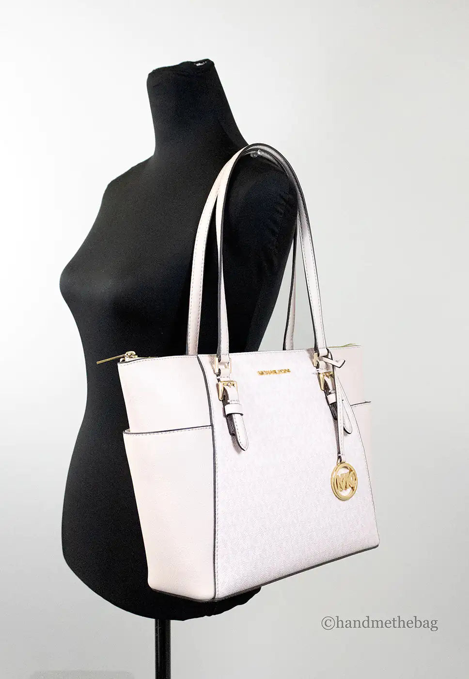 Michael Kors Charlotte Large Light Powder Blush Signature PVC Top Zip Tote Handbag - Velora Luxury Fashion