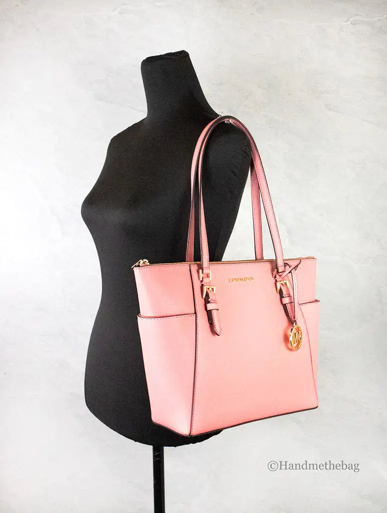 Michael Kors Charlotte Leather Tea Rose Shoulder Tote - Velora Luxury Fashion