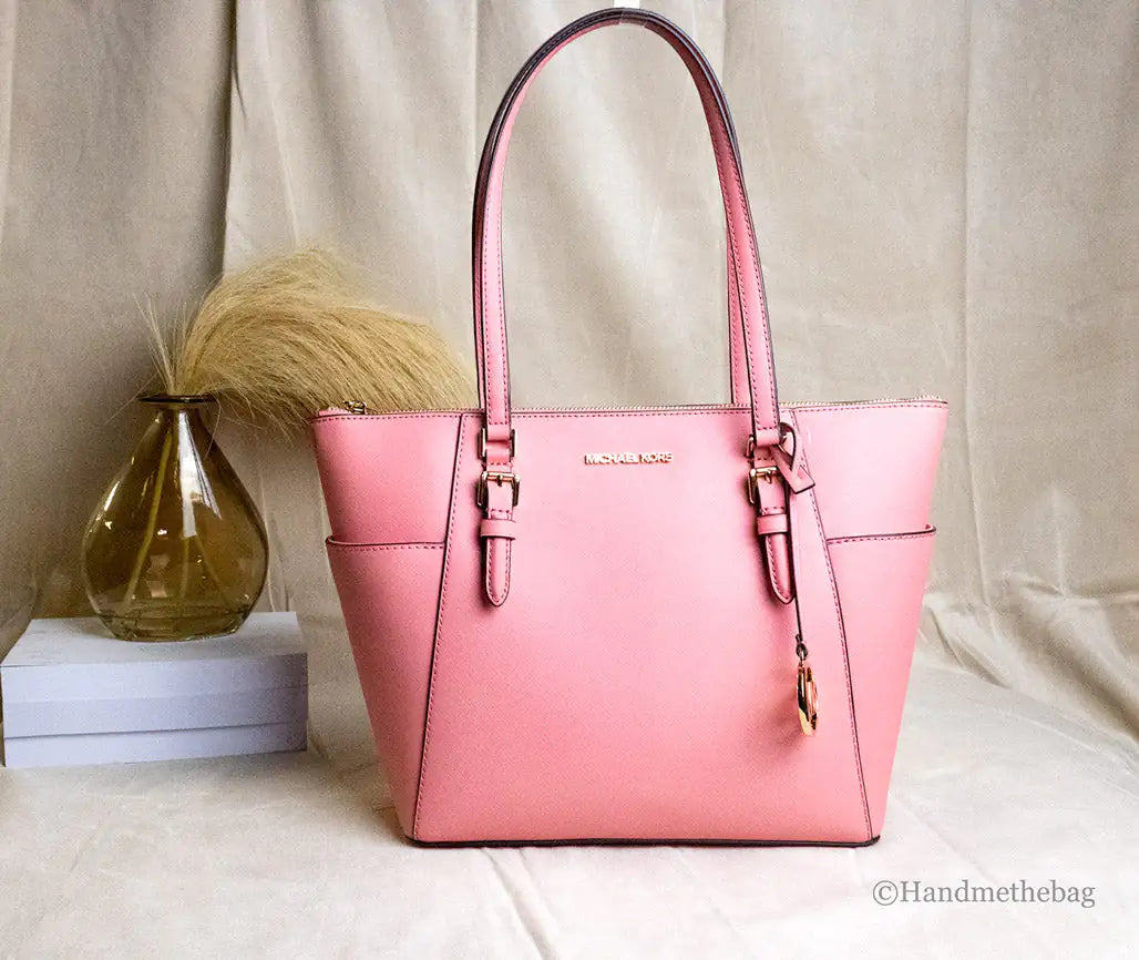 Michael Kors Charlotte Leather Tea Rose Shoulder Tote - Velora Luxury Fashion