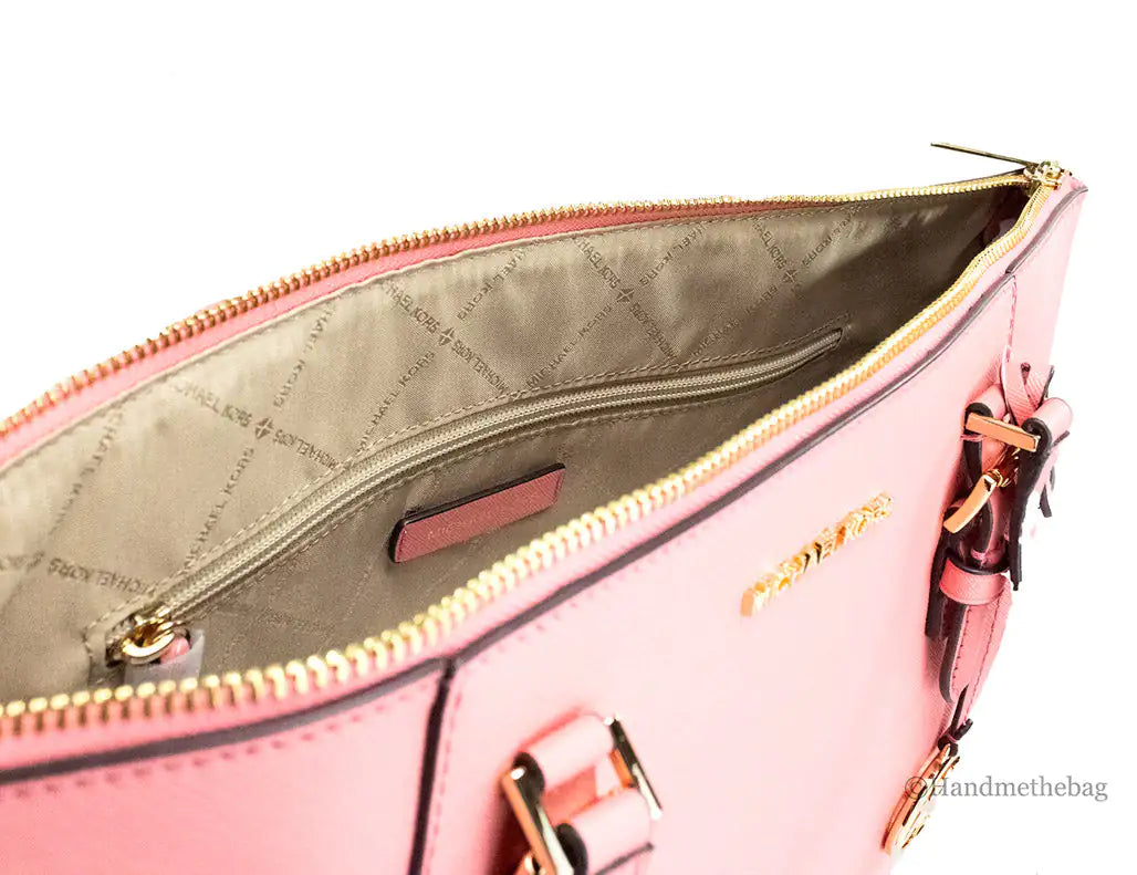 Michael Kors Charlotte Leather Tea Rose Shoulder Tote - Velora Luxury Fashion