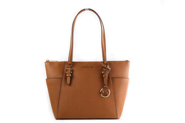 Michael Kors Charlotte Luggage Leather Large Top Zip Tote - Velora Luxury Fashion