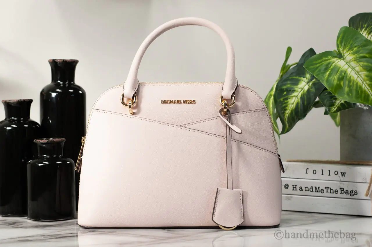 Michael Kors Jet Set Travel Medium Powder Blush Leather Dome X Cross Satchel Bag - Velora Luxury Fashion