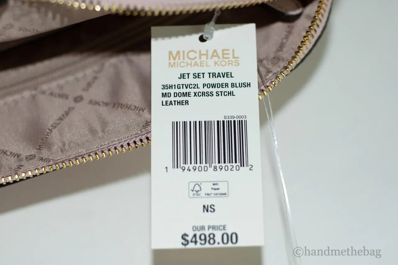 Michael Kors Jet Set Travel Medium Powder Blush Leather Dome X Cross Satchel Bag - Velora Luxury Fashion