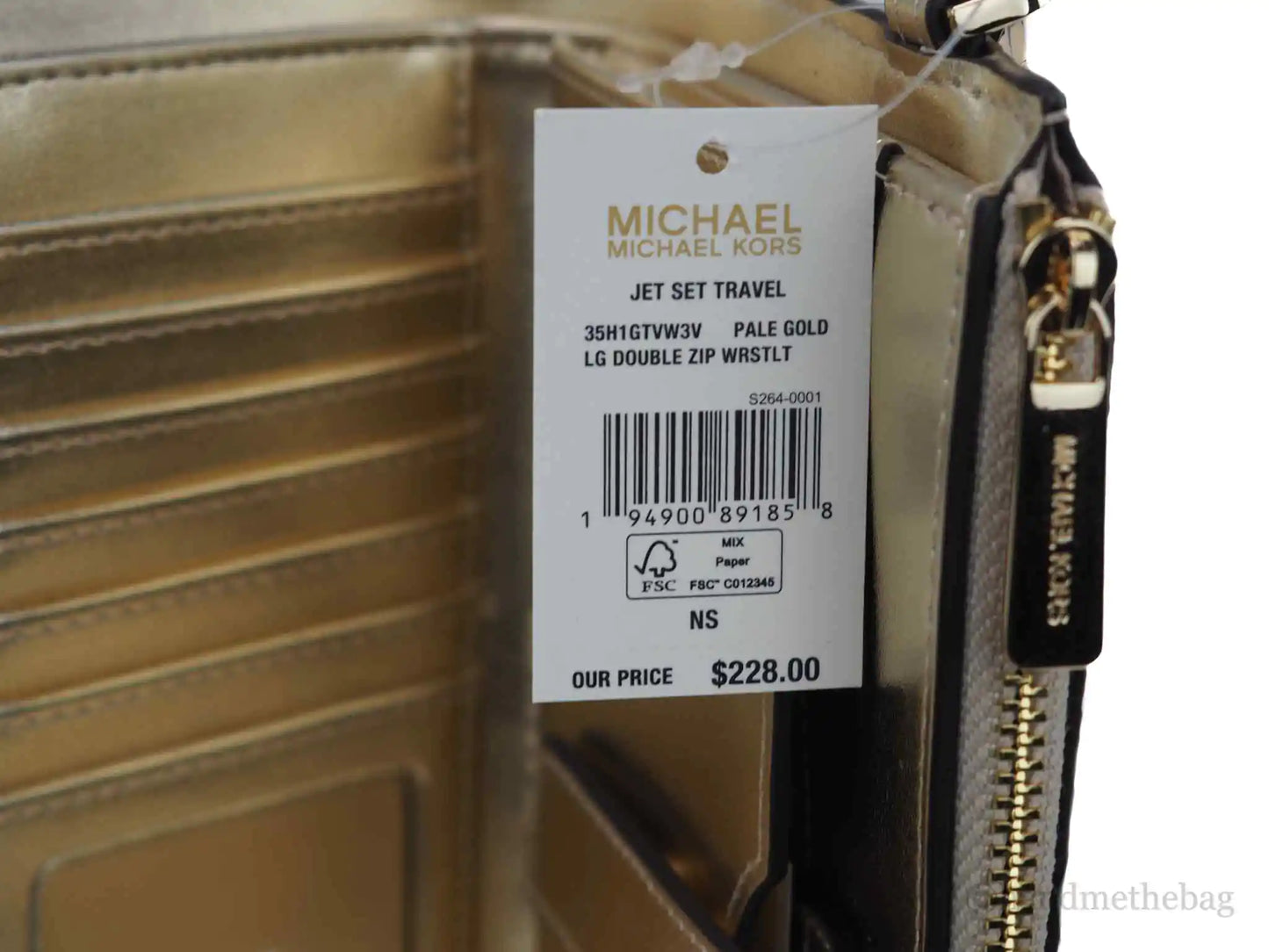 Michael Kors Jet Set Travel Pale Gold PVC Leather Large Double Zip Wrist Wallet - Velora Luxury Fashion