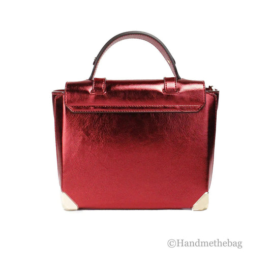 Michael Kors Manhattan Medium Metallic Crimson Convertible Satchel - Velora Luxury Fashion