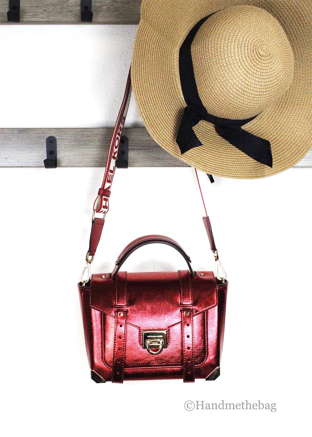 Michael Kors Manhattan Medium Metallic Crimson Convertible Satchel - Velora Luxury Fashion