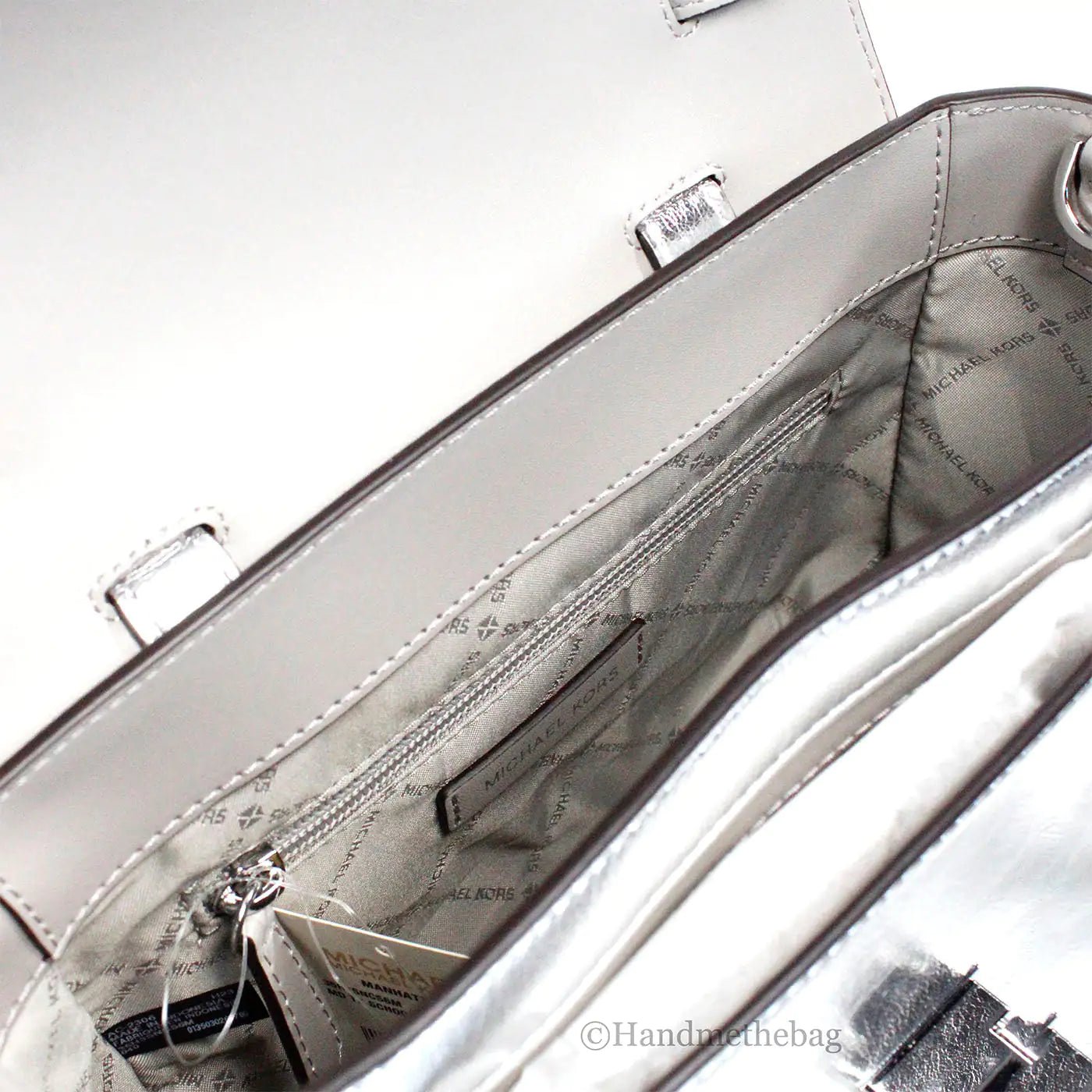 Michael Kors Manhattan Medium Metallic Silver Convertible Satchel - Velora Luxury Fashion