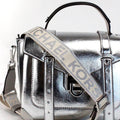 Michael Kors Manhattan Medium Metallic Silver Convertible Satchel - Velora Luxury Fashion
